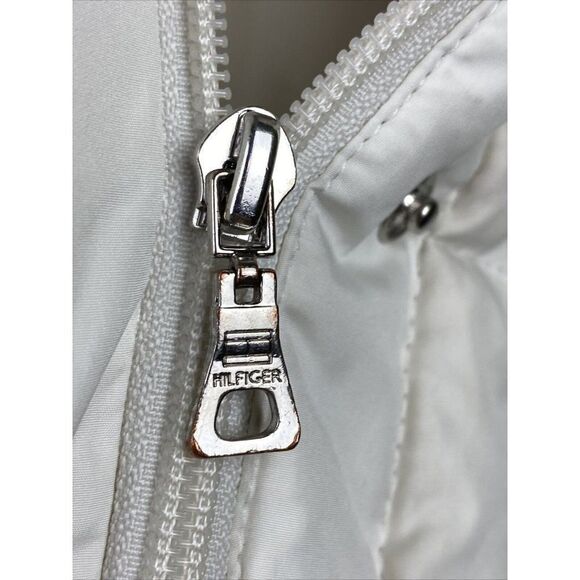 Small Tommy Hilfiger Outerwear Puffer Jacket Coat White + Hood Womens Small 2004 - Picture 8 of 12